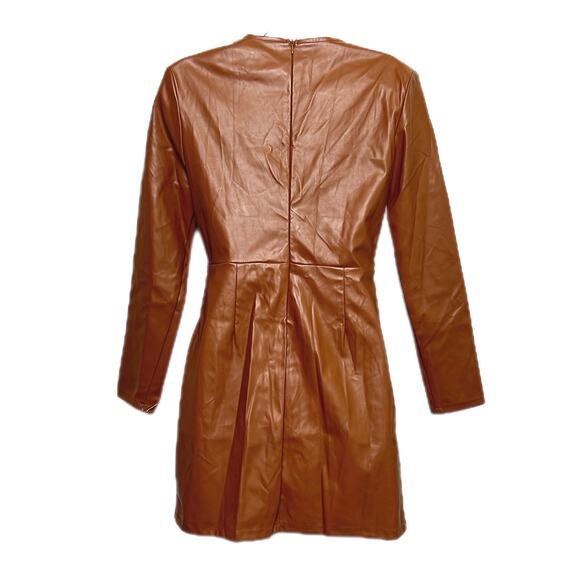 Vestique Faux Leather Wrap-Front Long Sleeve Mini Dress/M - Picture 4 of 7